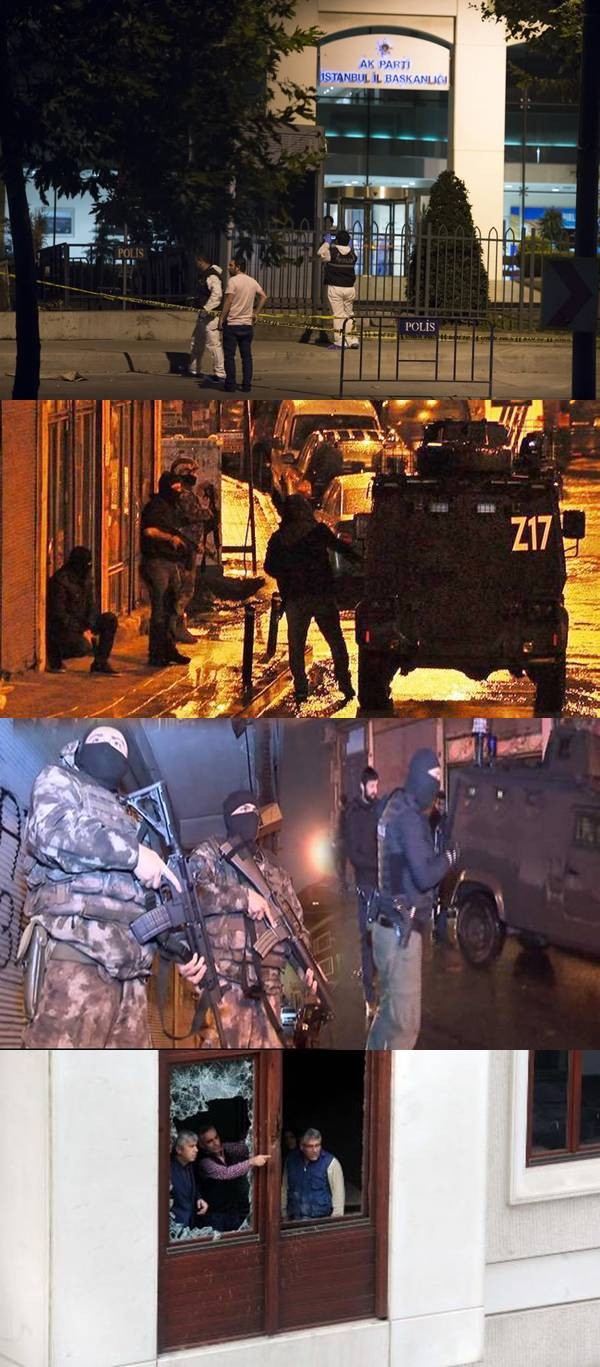 Beyoğlu'nda bulunan AK Parti İl Başkanlığı binasına kimliği belirsiz kişilerce silahlı saldırı gerçekleştirildi. (Arif Hüdaverdi Yaman - Anadolu Ajansı)