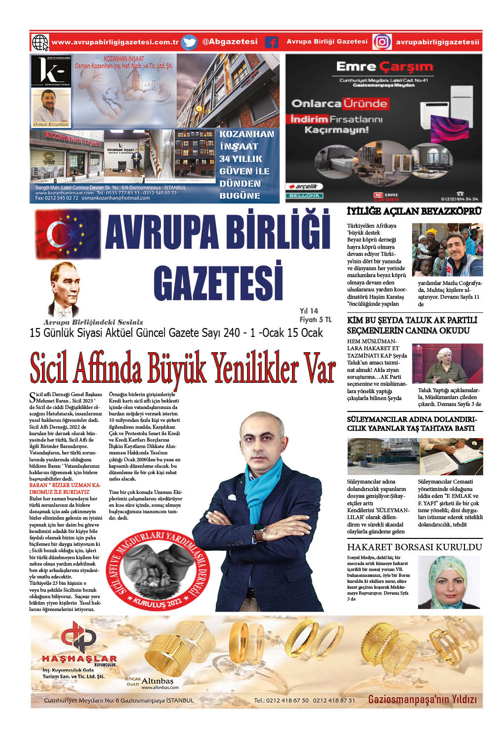 Avrupa Birliği Gazetesi 240 Sayısı Çıktı.