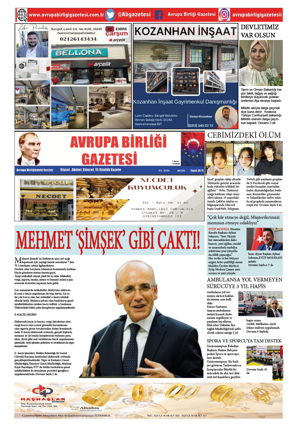 AVRUPA BİRLİĞİ GAZETESİ 270 SAYI ÇIKTI