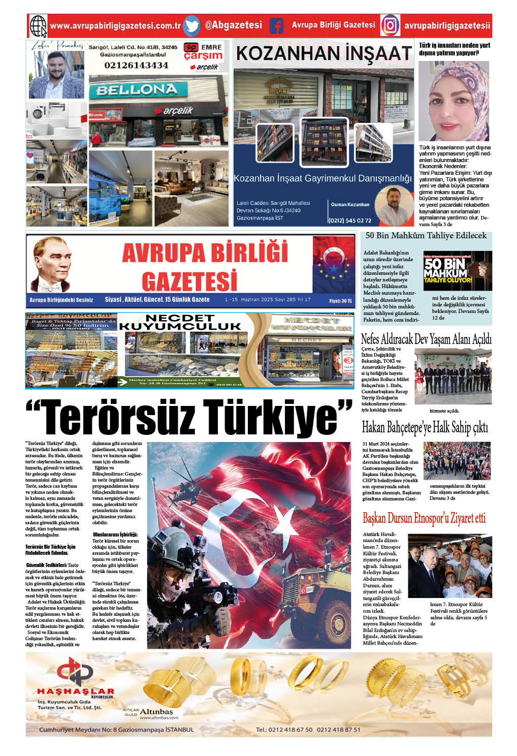 AVRUPA BİRLİĞİ GAZETESİ 285 SAYISI
