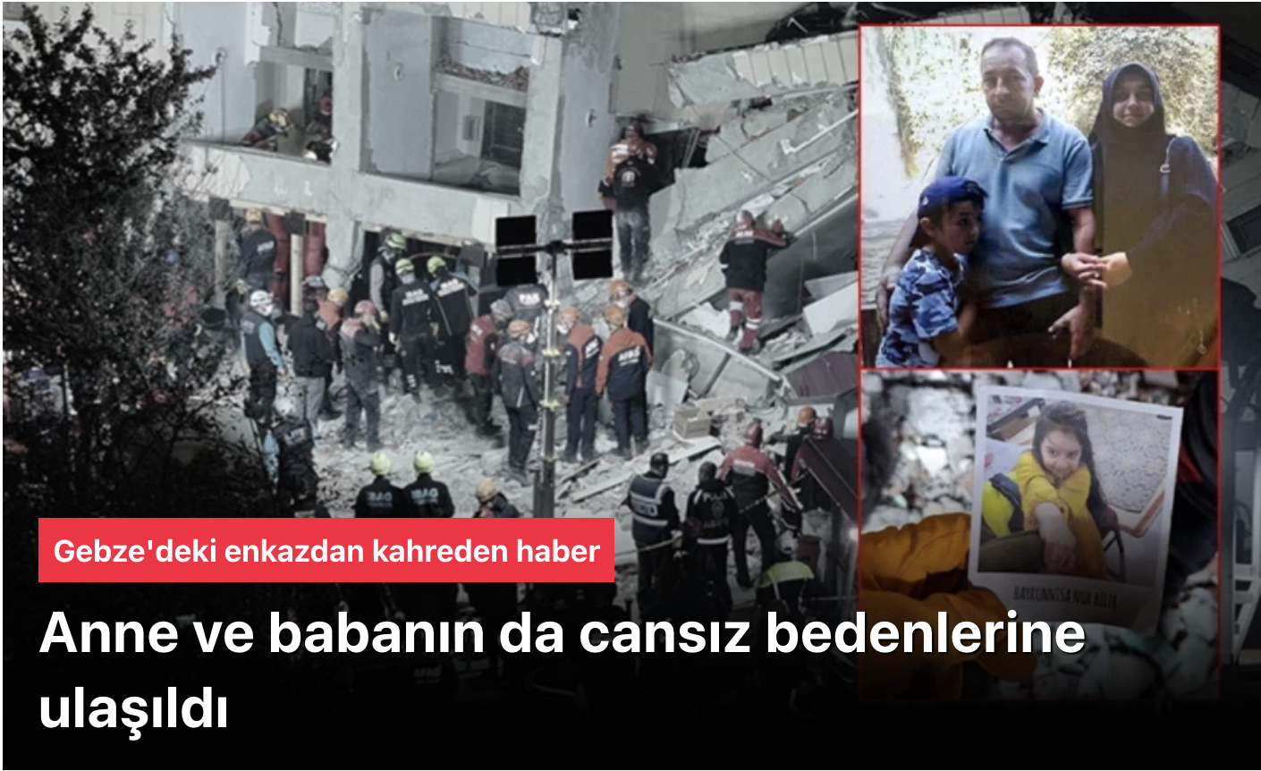 Son dakika… Gebze’de 7 katlı bina çöktü! Anne, baba ve 2 çocuğundan acı haber