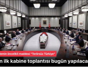 Yılın ilk kabine toplantısı bugün yapılacakYılın ilk Kabine toplantısı, kritik başlıklarla yapılacak. Cumhurbaşkanı Erdoğan başkanlığındaki toplantının öncelikli gündemi Terörsüz Türkiye süreci olacak.