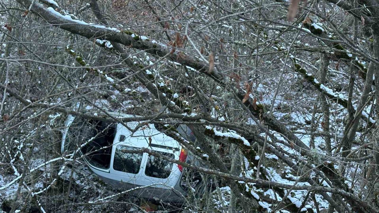 Hafif ticari araç şarampole yuvarlandı, sürücü yara almadan ...