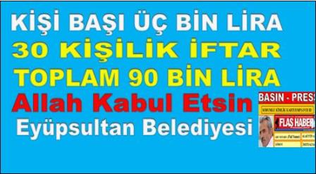 Eyüpsultan belediyesi Kişi başı Üç Bin lira iftar verdi.