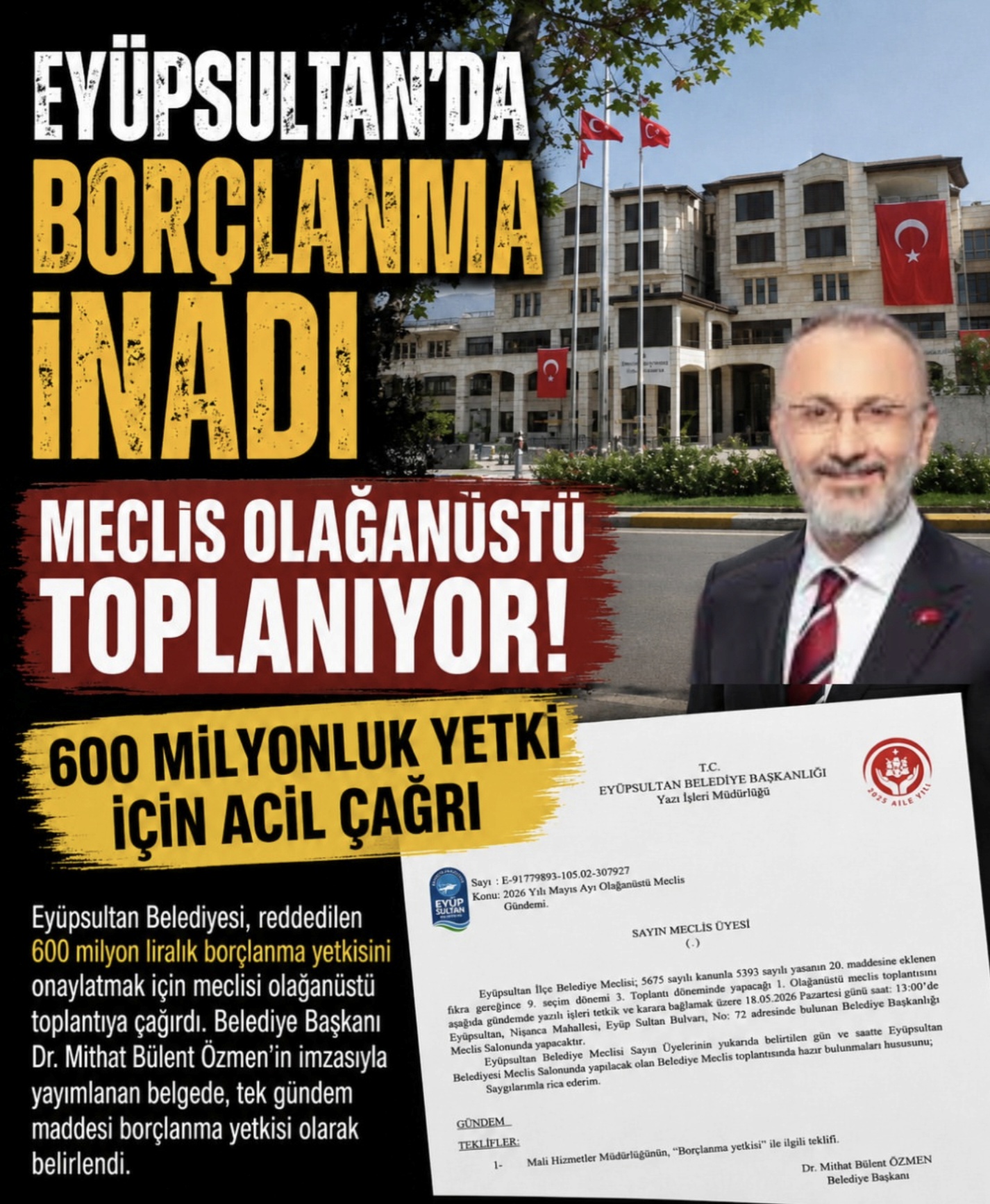 Eyüpsultan Belediyesi’nde 600 Milyonluk Borçlanma Gündemi