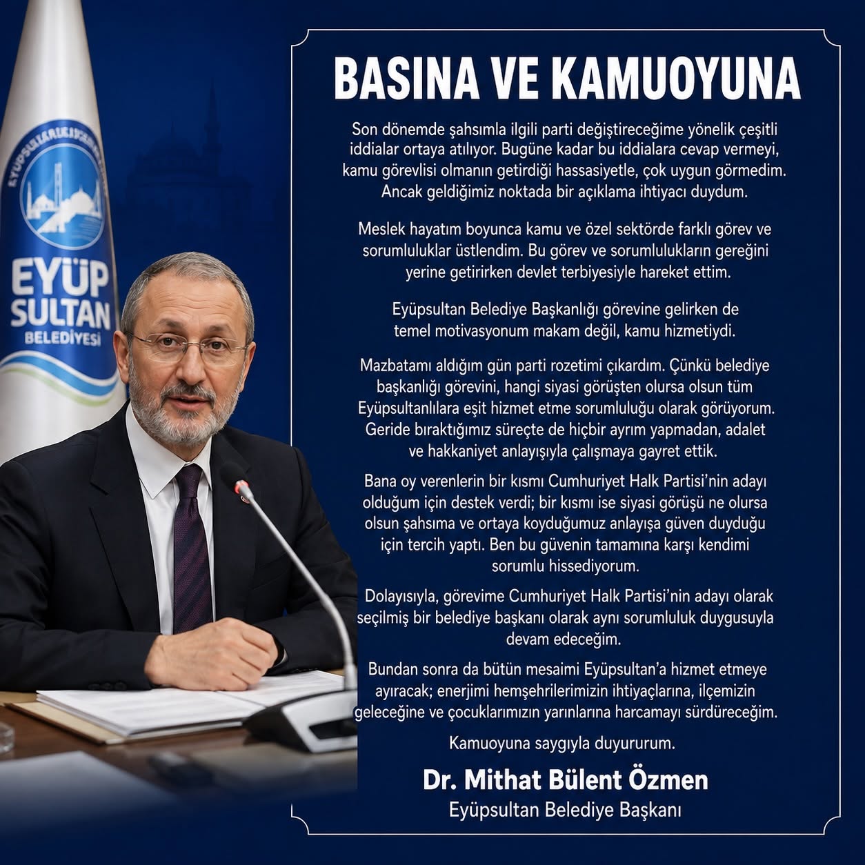 Eyüpsultan Belediye Başkanı Mithat Özmen: “CHP’de Kalacağım”